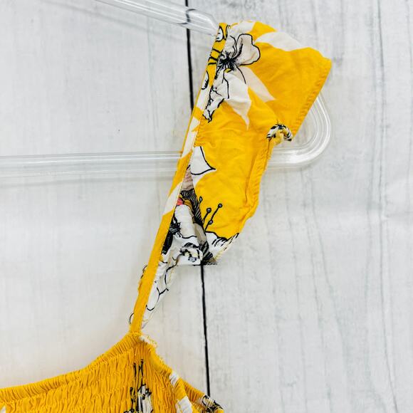 Lulus Yellow Floral Smocked Crop Top stretchy ruffle straps sz Medium - Picture 4 of 7